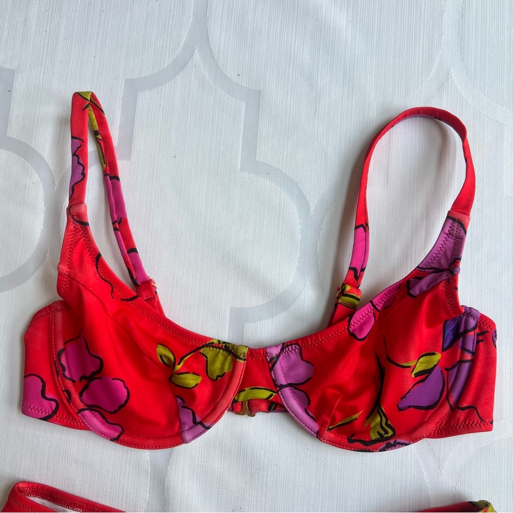 Fruity Booty Cherry Rio Bikini 2-Piece Swimsuit Set Red Floral Print XS/S - Picture 4 of 9